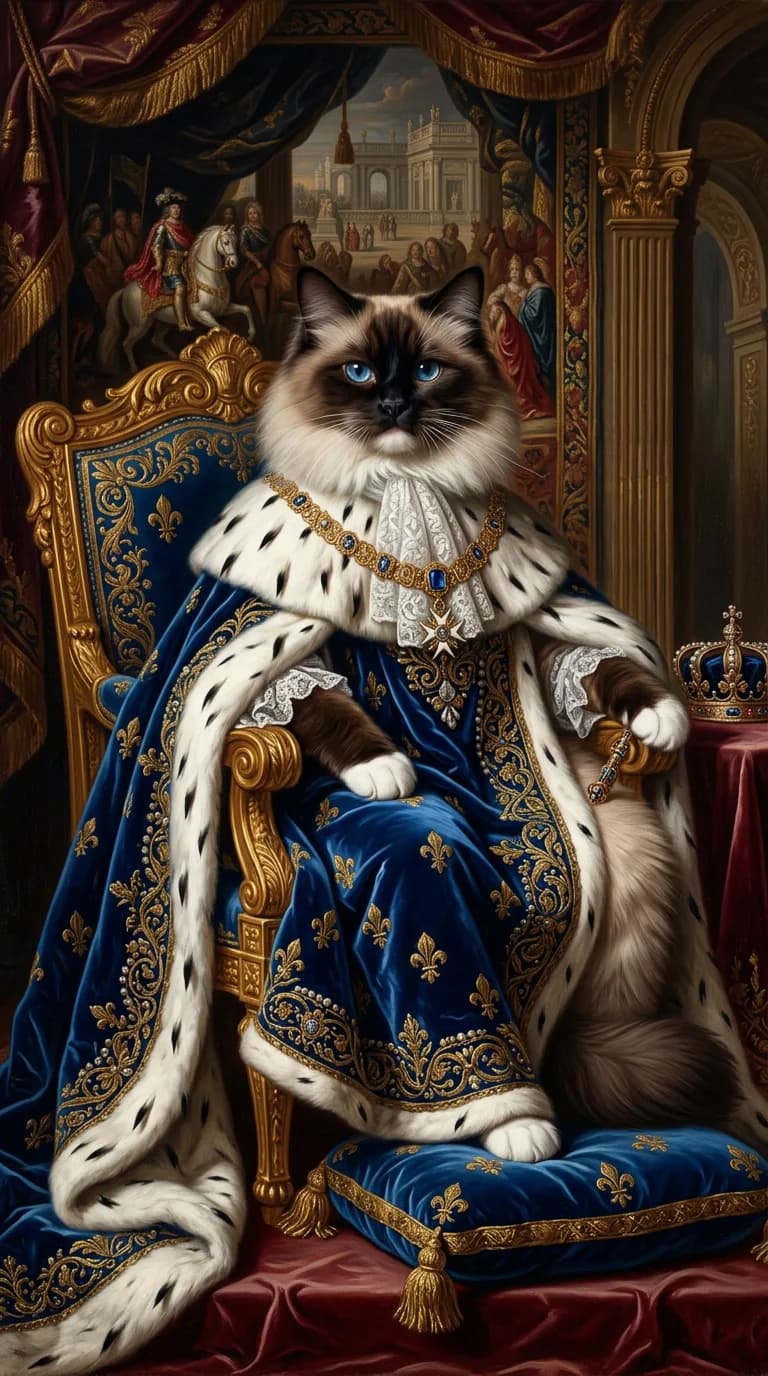 Portrait Ragdoll en style Roi de Versailles