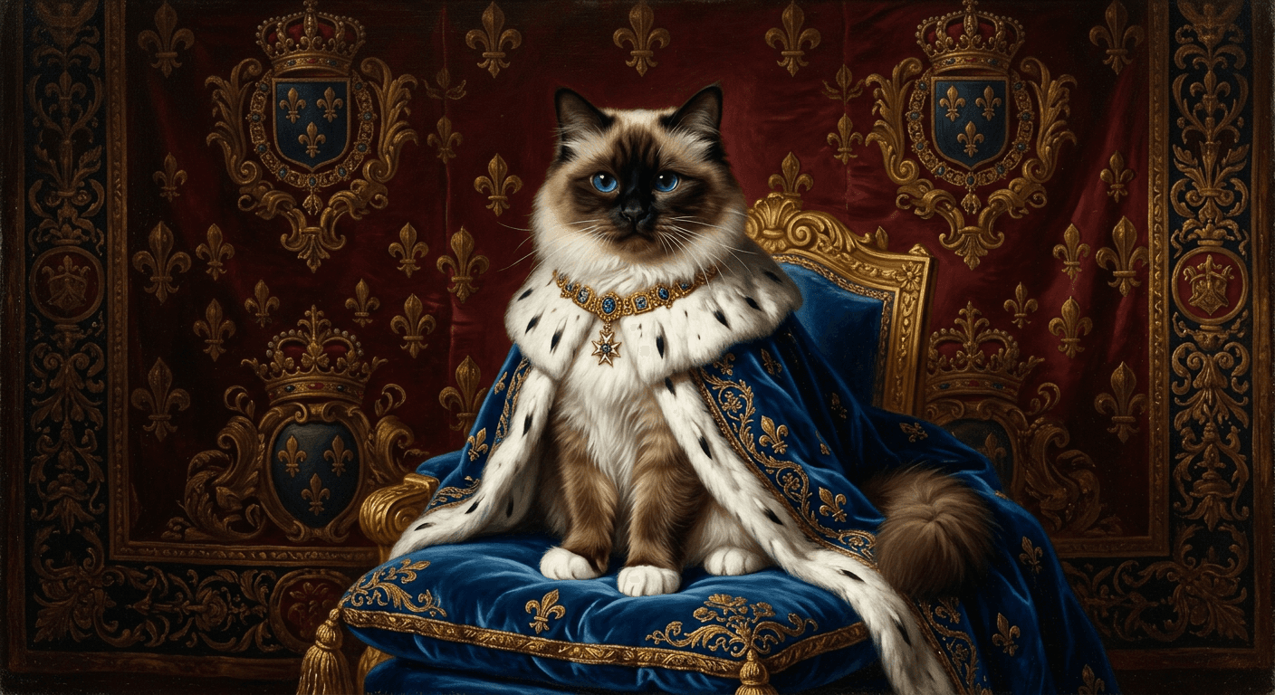 Portrait Sacré de Birmanie en style Roi de Versailles