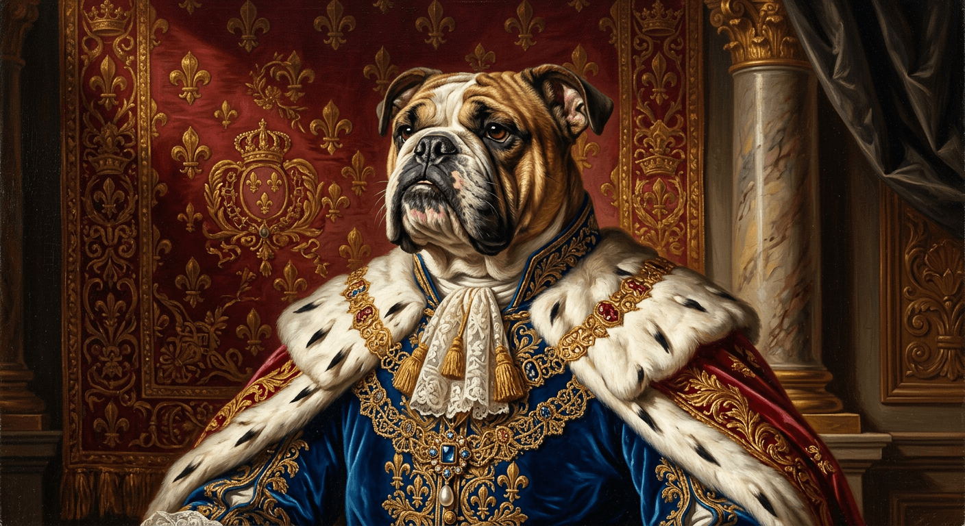 Portrait Bulldog Anglais en style Roi de Versailles