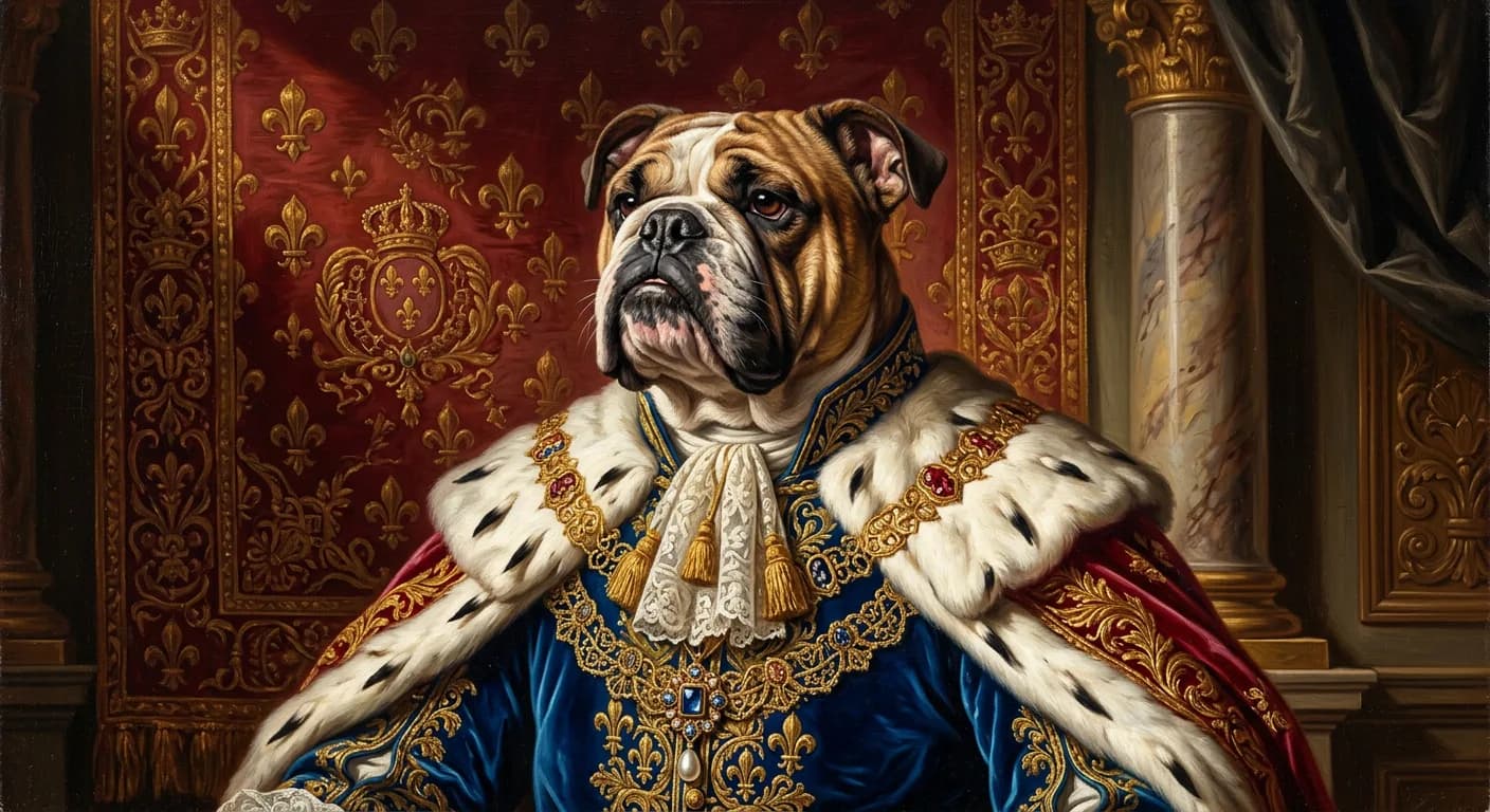 Portrait Bulldog Anglais en style Roi de Versailles