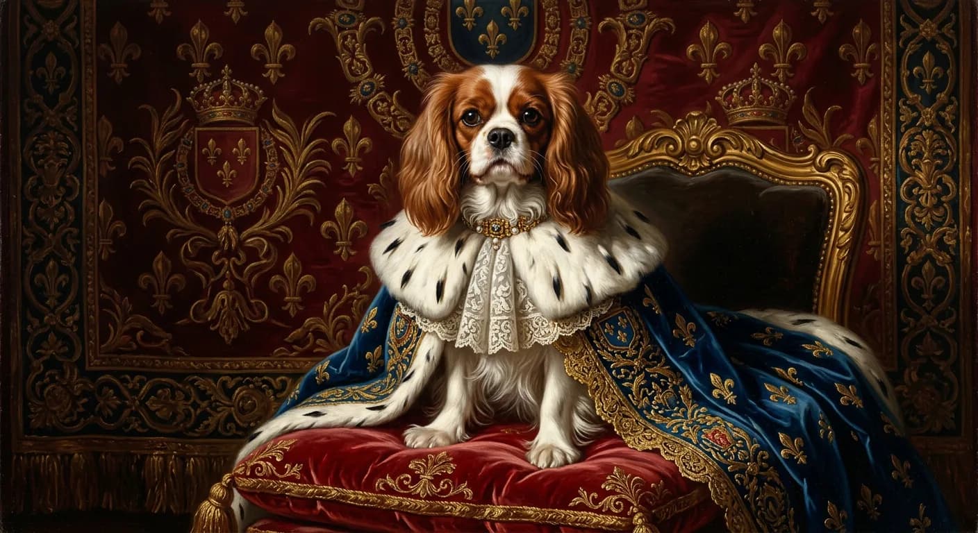 Portrait Cavalier King Charles en style Roi de Versailles