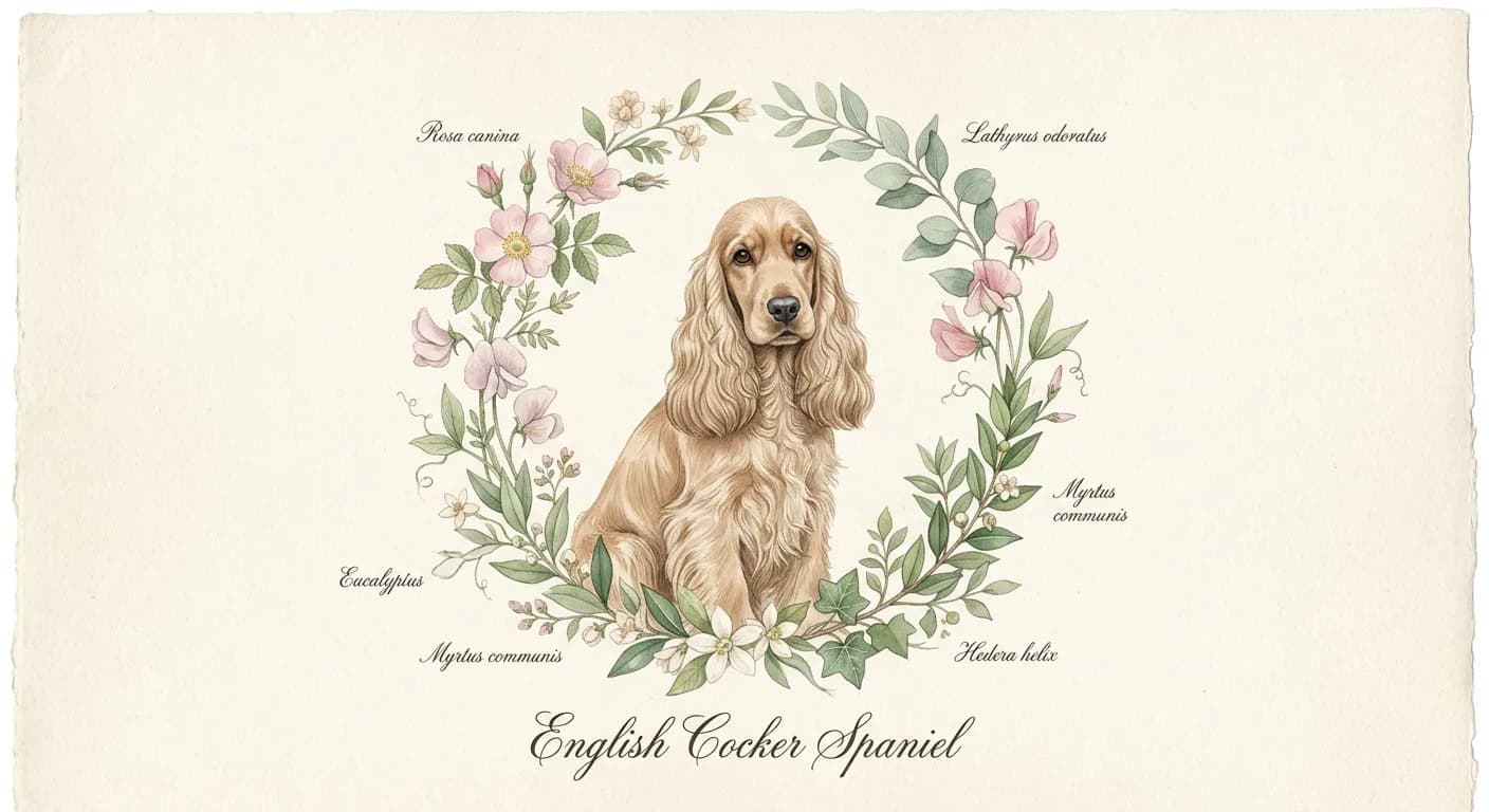 Portrait Cocker Anglais en style Préraphaélite