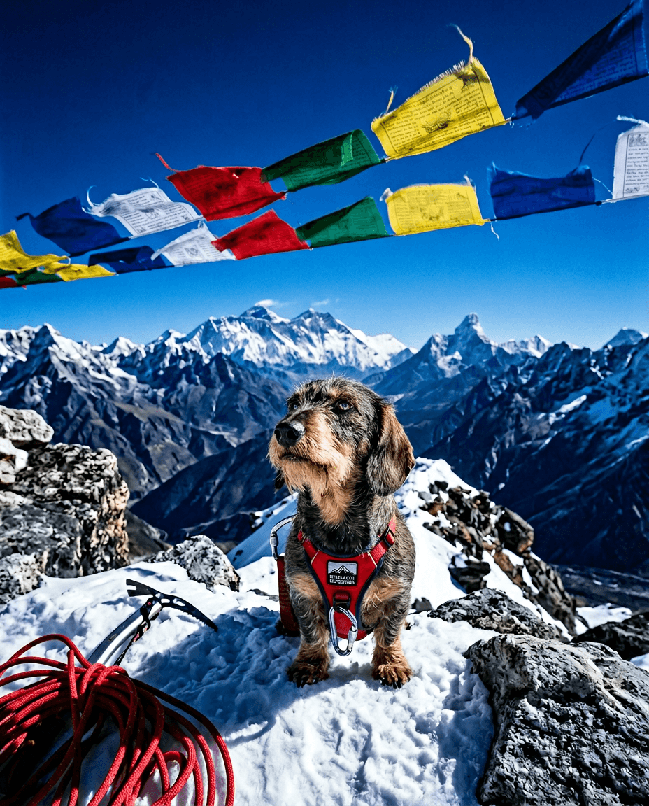 Portrait Alpiniste de l'Everest d'un chien