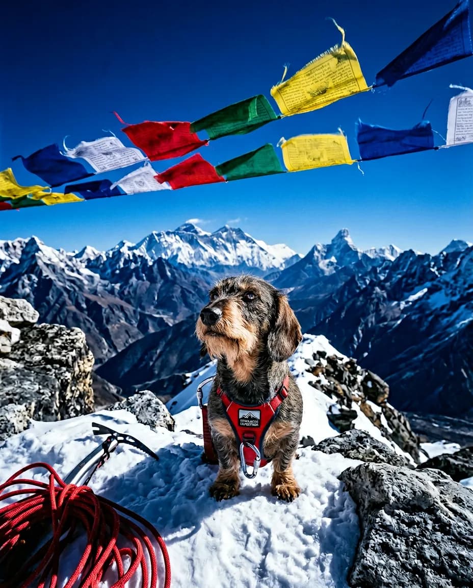 Portrait Alpiniste de l'Everest d'un chien