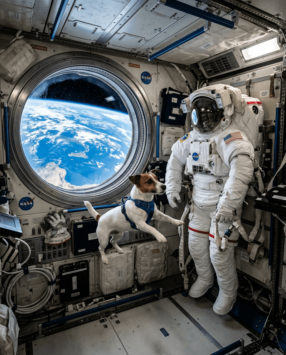 Portrait Astronaute a bord de l'ISS d'un chien