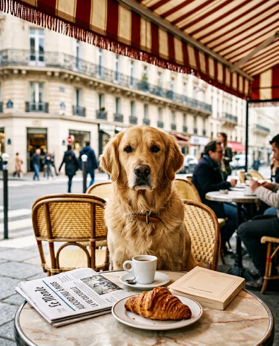 Portrait Café parisien intime d'un chien