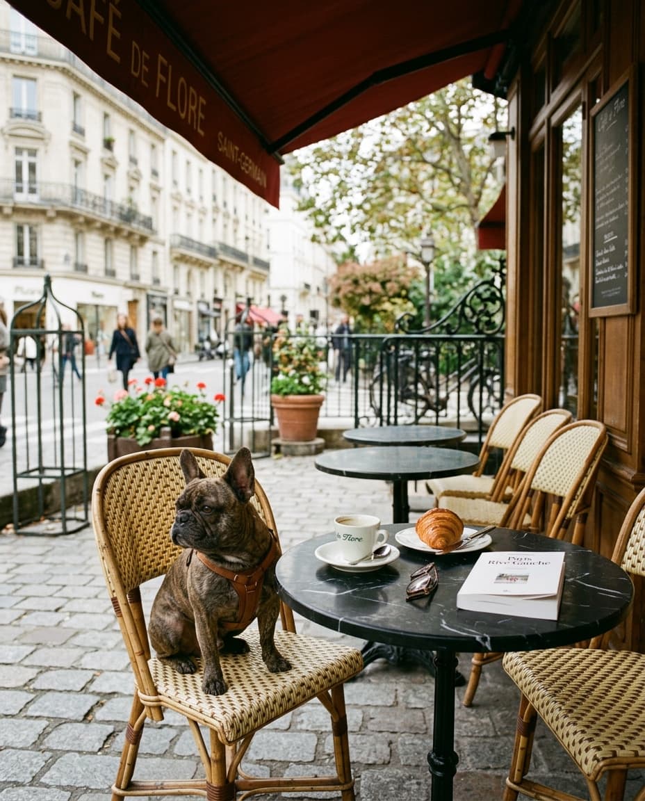 Portrait Cafe parisien intime d'un chien