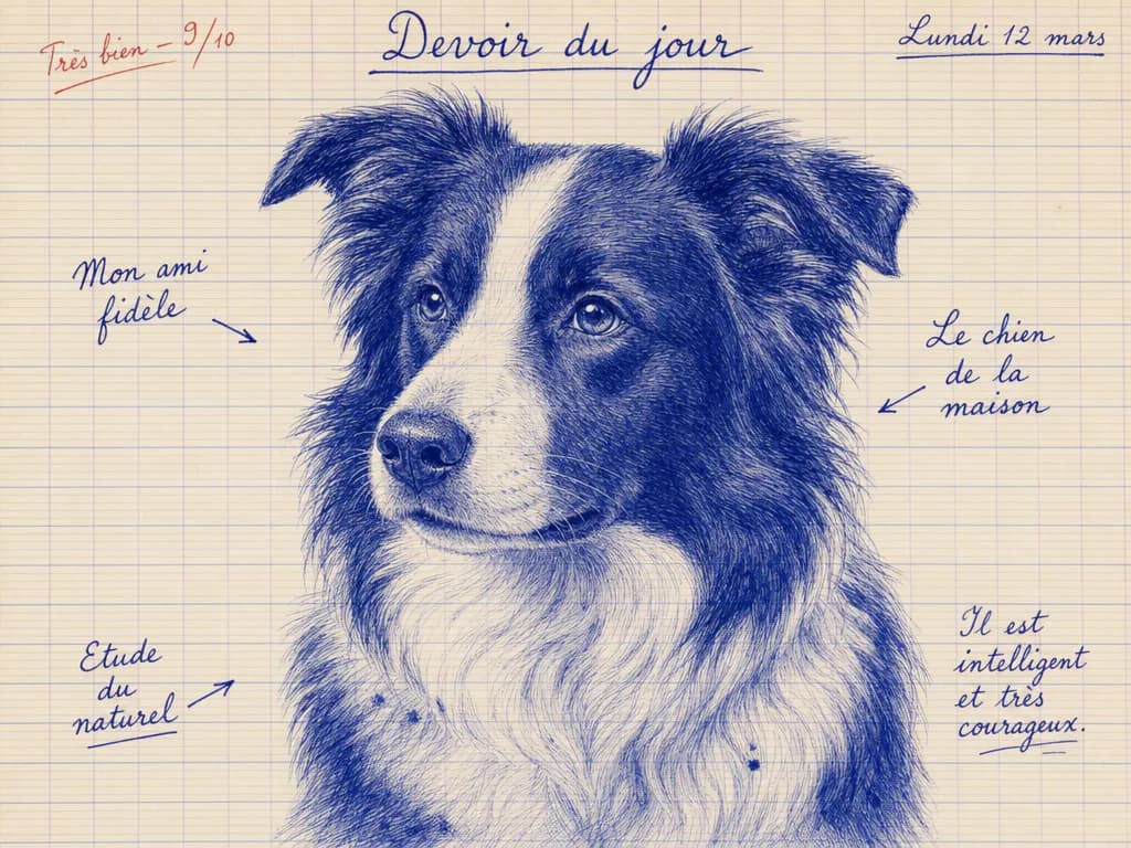Portrait Cahier d'écolier d'un chien
