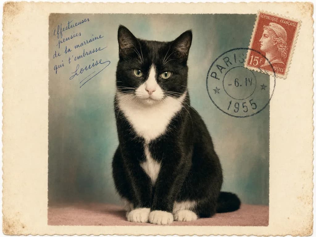 Portrait Carte postale vintage d'un chat