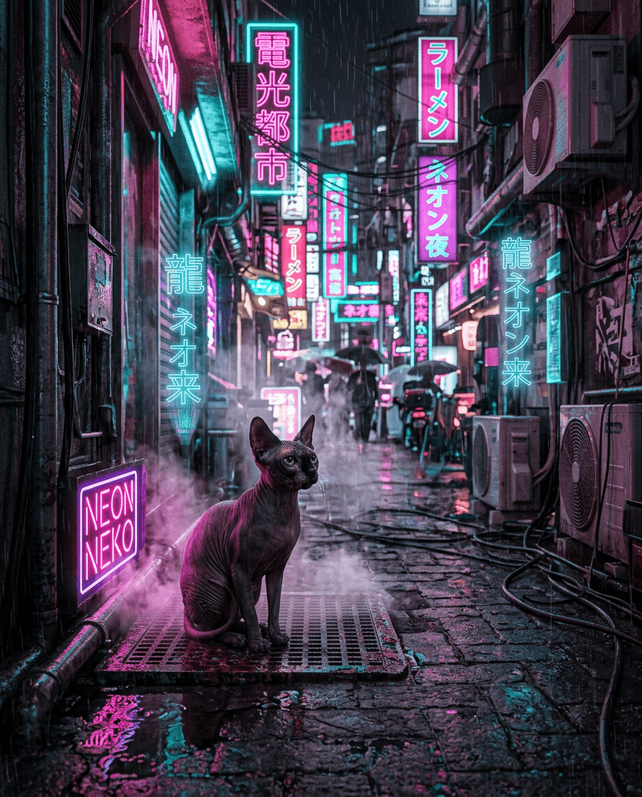 Chat Cyberpunk neon