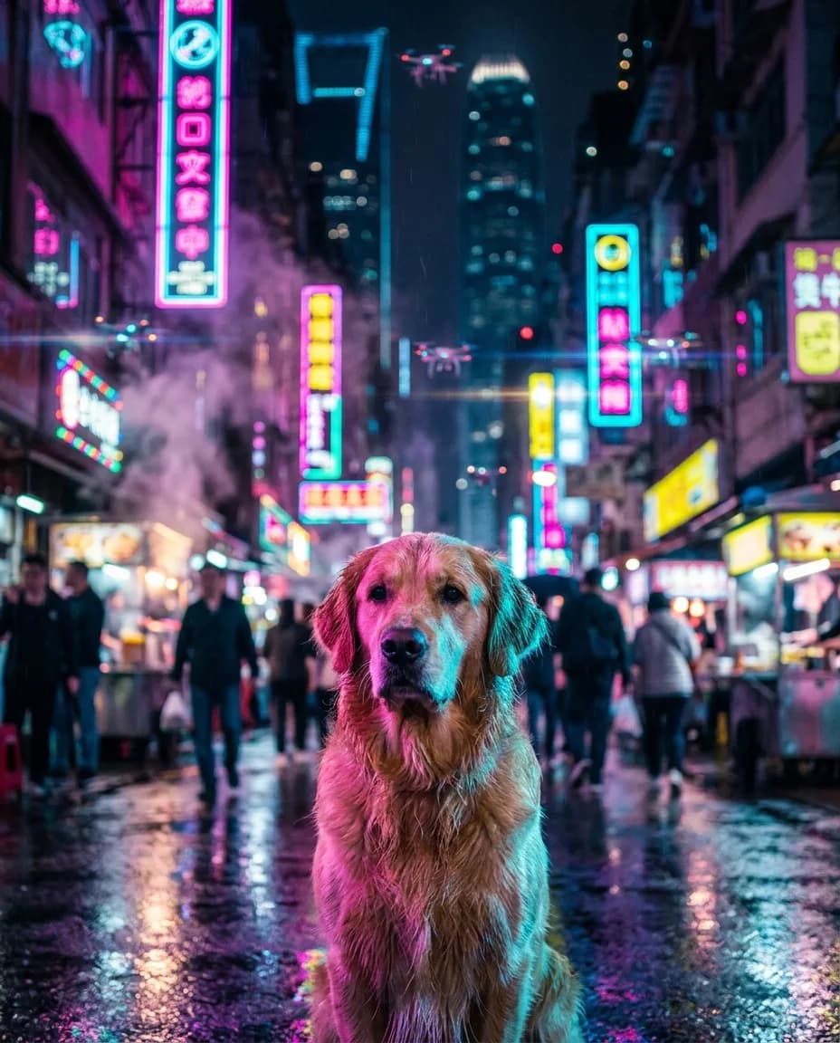 Portrait Cyberpunk néon d'un chien