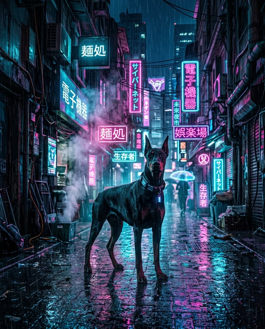Portrait Cyberpunk neon d'un chien