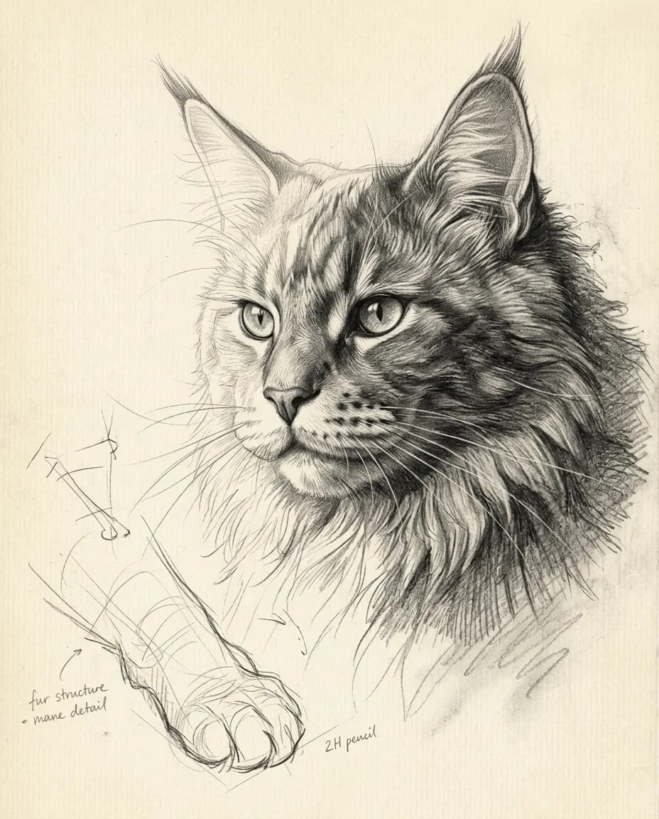 Chat Croquis au crayon