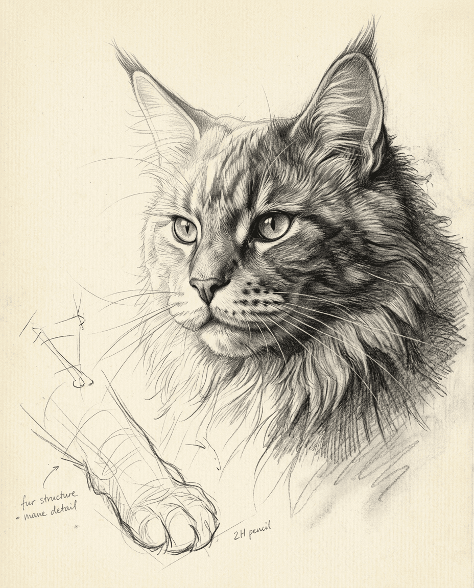 Chat Croquis au crayon