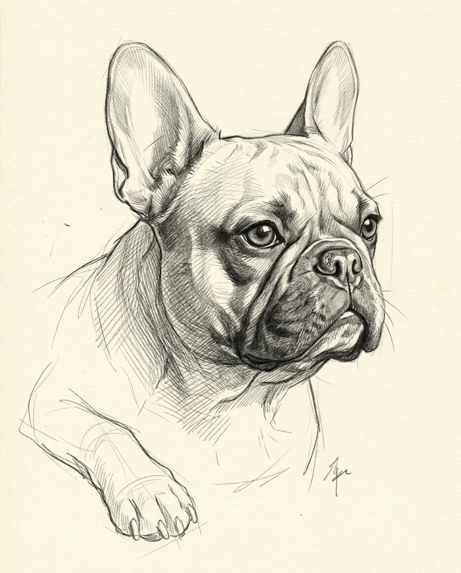 Portrait Croquis au crayon d'un chien