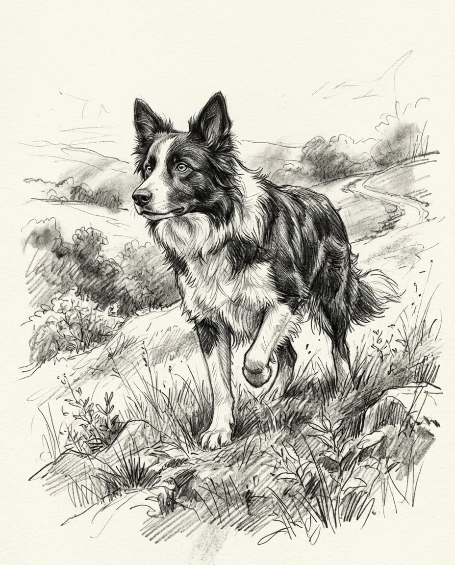 Portrait Croquis au crayon d'un chien