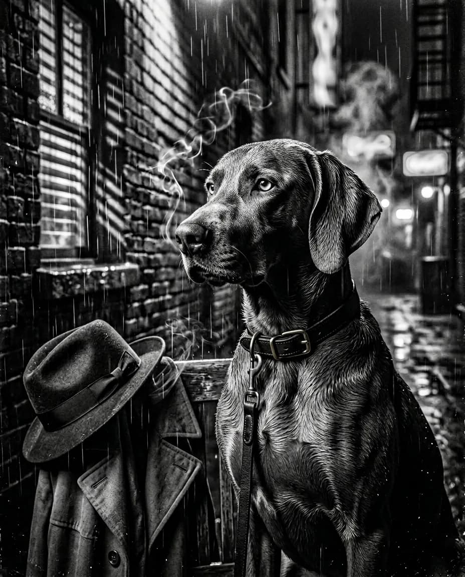 Portrait Film noir années 40 d'un chien