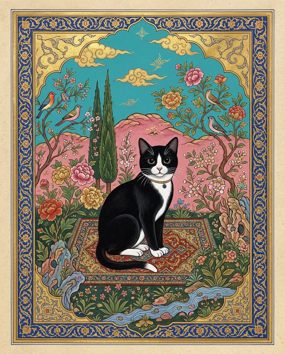 Portrait Miniature persane d'un chat