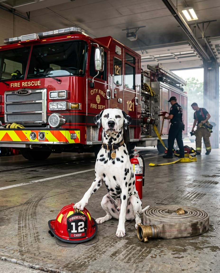 Portrait Pompier heroique d'un chien