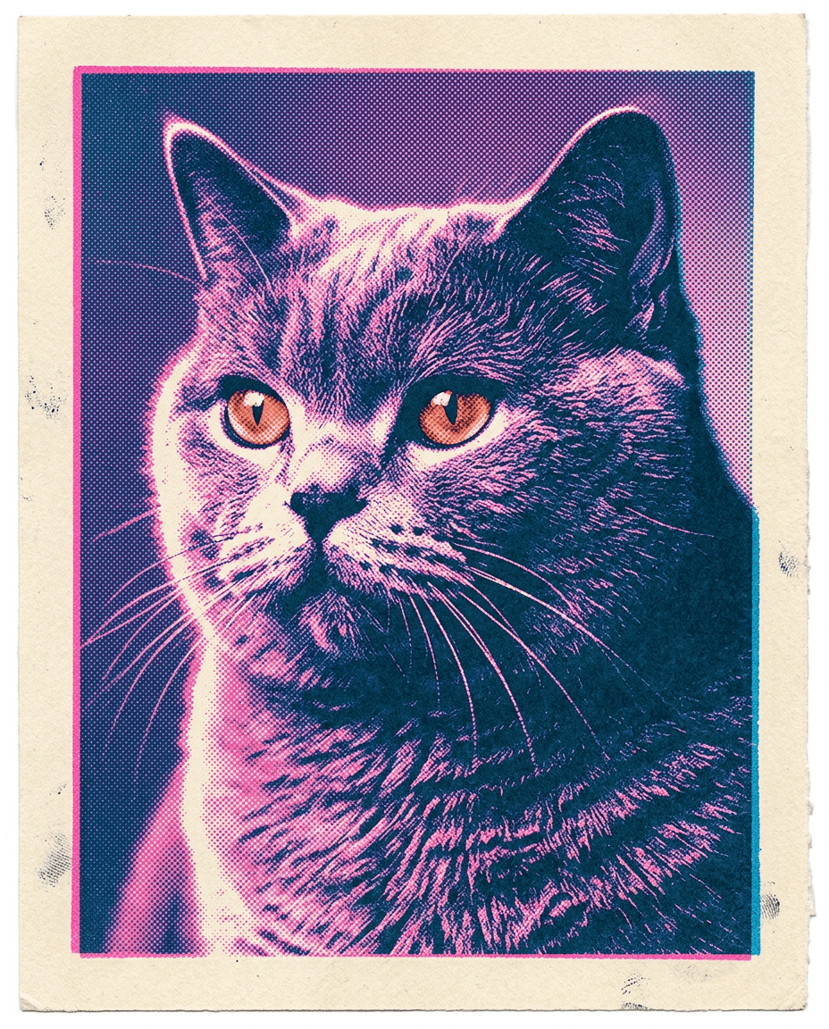 Chat Riso print duotone