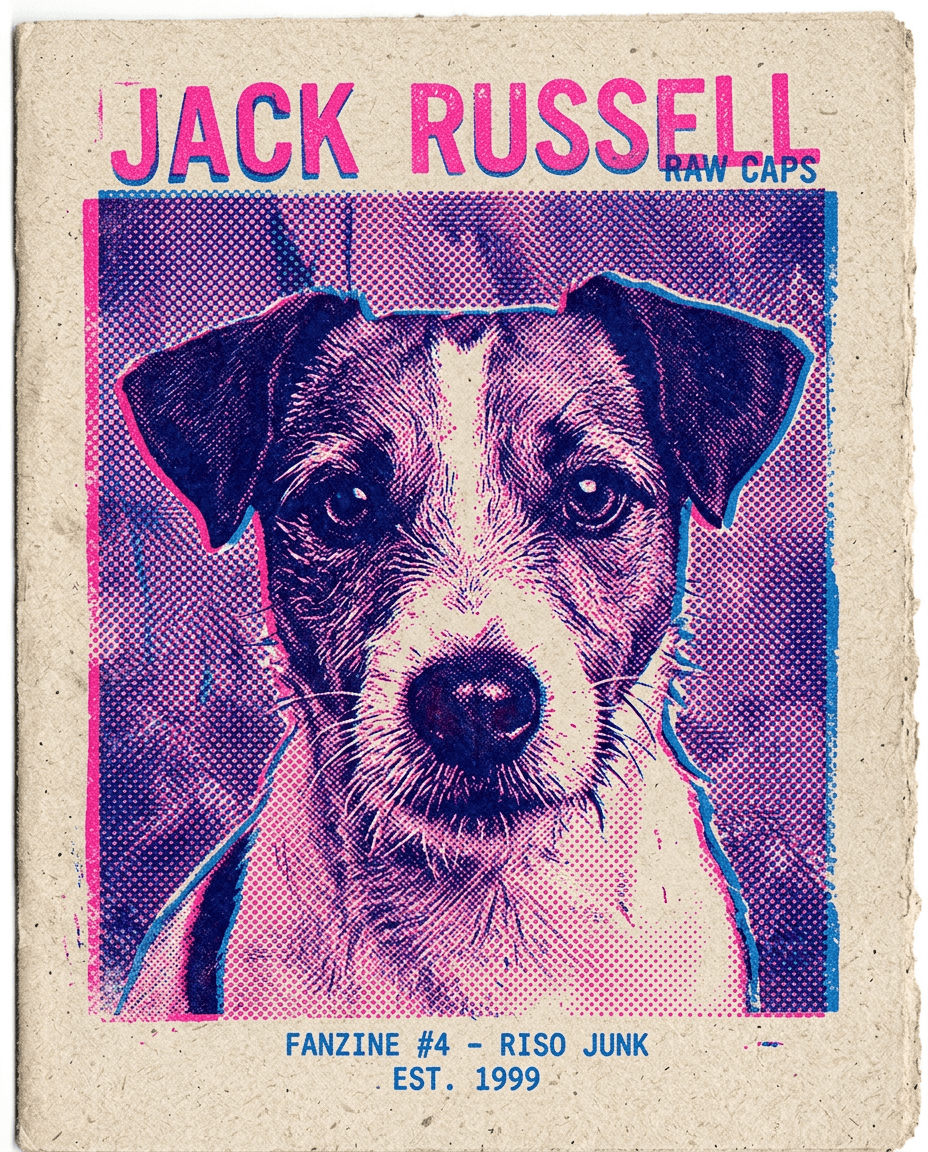 Portrait Riso print duotone d'un chien