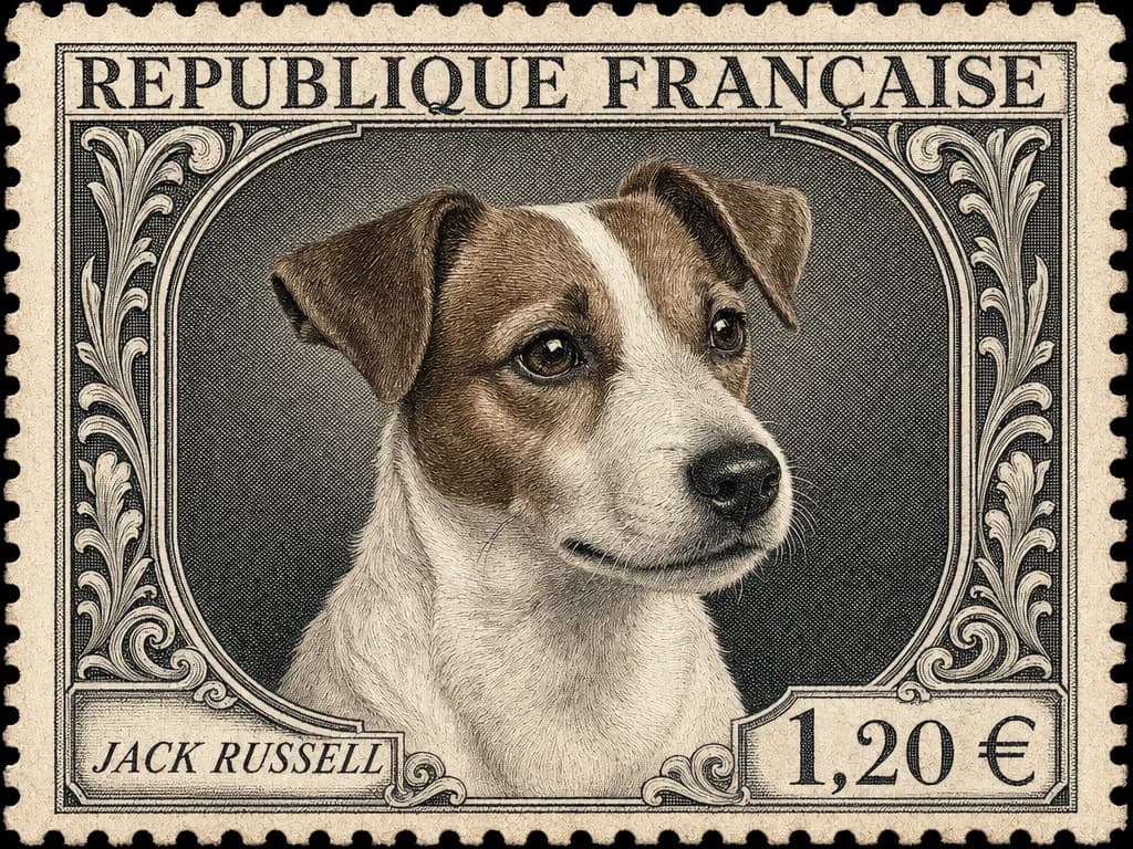 Portrait Timbre-poste français d'un chien