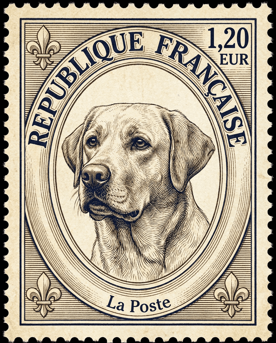 Portrait Timbre-poste francais d'un chien
