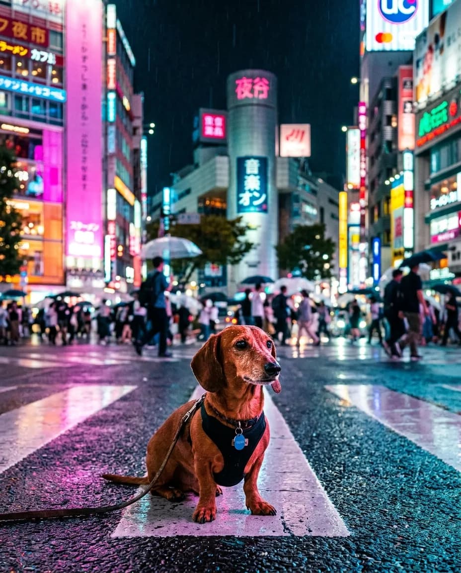 Portrait Tokyo Shibuya la nuit d'un chien