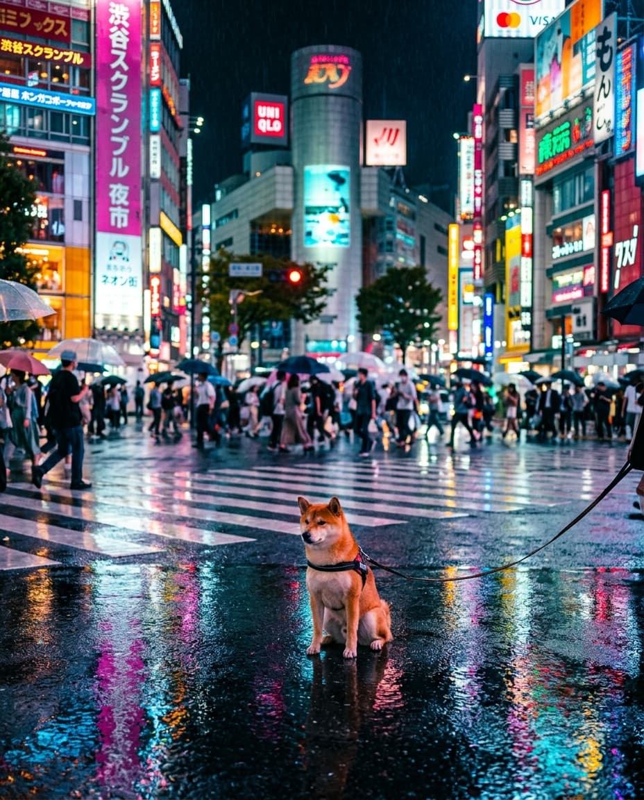 Portrait Tokyo Shibuya la nuit d'un chien