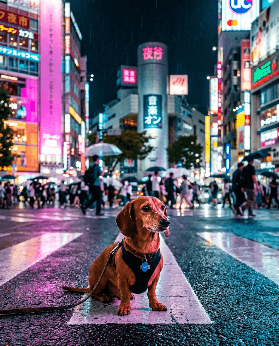 Portrait Tokyo Shibuya la nuit d'un chien