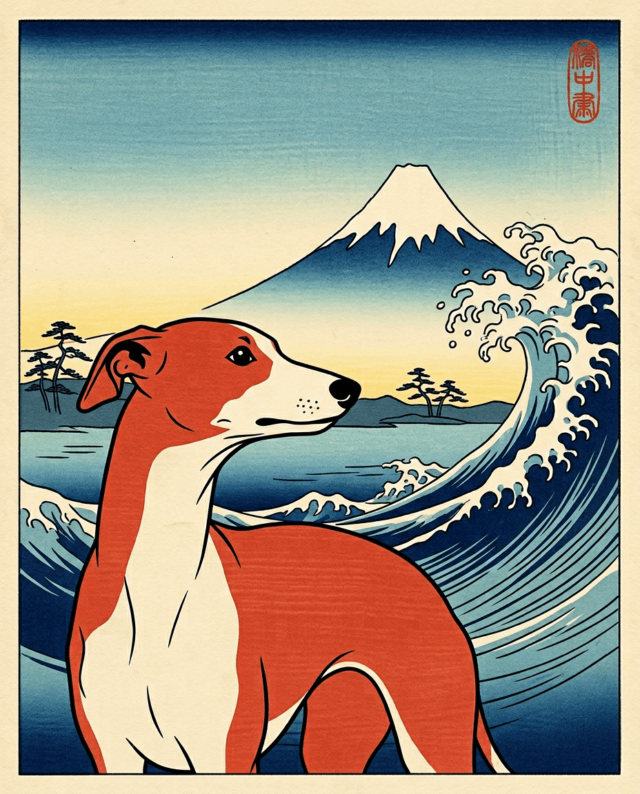 Portrait Estampe Ukiyo-e d'un chien