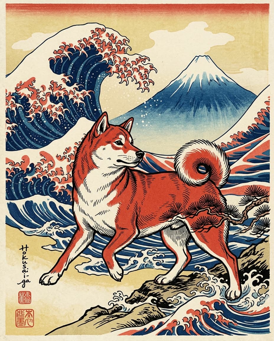 Portrait Estampe Ukiyo-e d'un chien